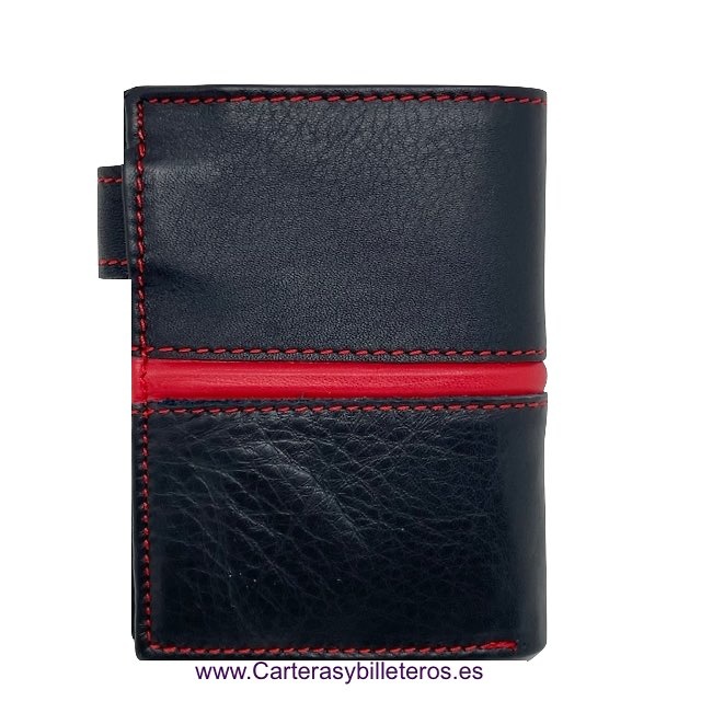 MEN'S LEATHER WALLET WITH EXTERNAL ZIP AND RED EMBROIDERY 