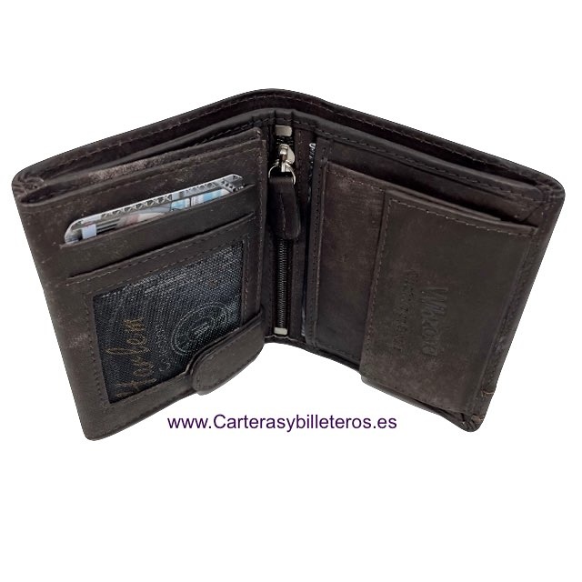 MEN'S PURSE WALLET IN WORN LEATHER FOR 10 CARDS 