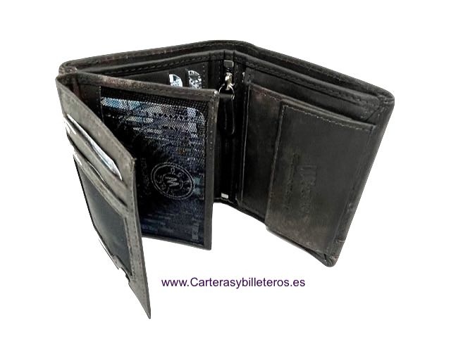 MEN'S PURSE WALLET IN WORN LEATHER FOR 10 CARDS 