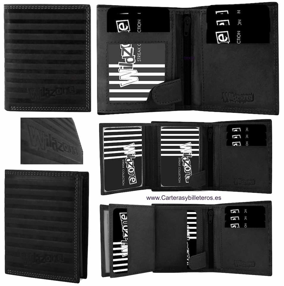 Super black leather men's card holder with double wallet for many cards 