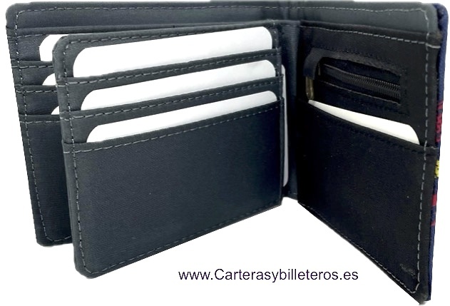MEN'S WALLET NAVY BLUE FABRIC SPAIN FLAG WITH COIN PURSE CARD HOLDER 