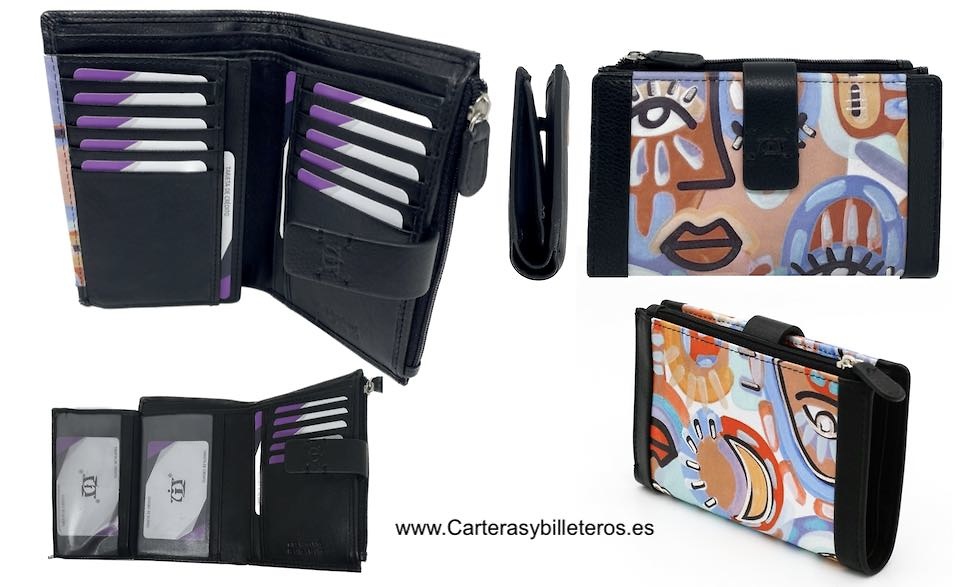 PICASSIANO CUBIST PAINTED LEATHER WOMEN'S WALLET WITH COIN PURSE CARD HOLDER 