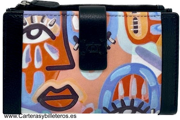 PICASSIANO CUBIST PAINTED LEATHER WOMEN'S WALLET WITH COIN PURSE CARD HOLDER 