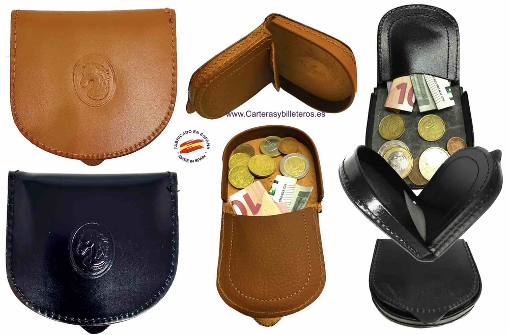 Porte-monnaie en cuir en forme de talon ou de fer à cheval avec une poche 