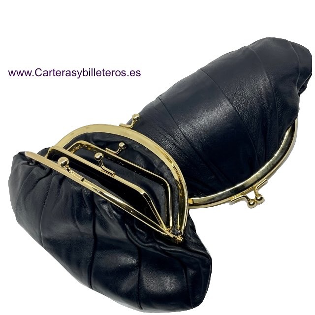 PURSE HANDBAG WITH DOUBLE LEATHER MOUTH 
