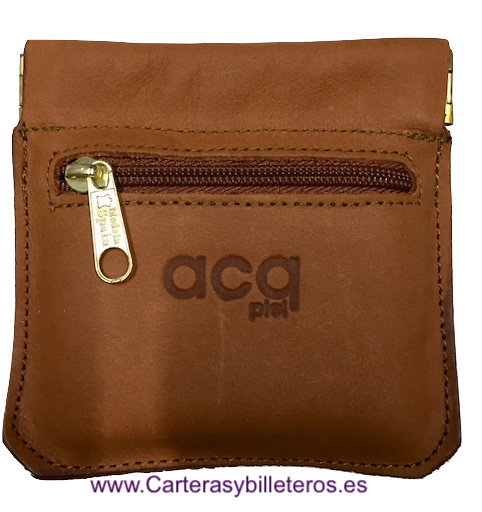 LEATHER PURSE WITH STRAP CLOSURE AND POCKET WITH ZIPPER 
