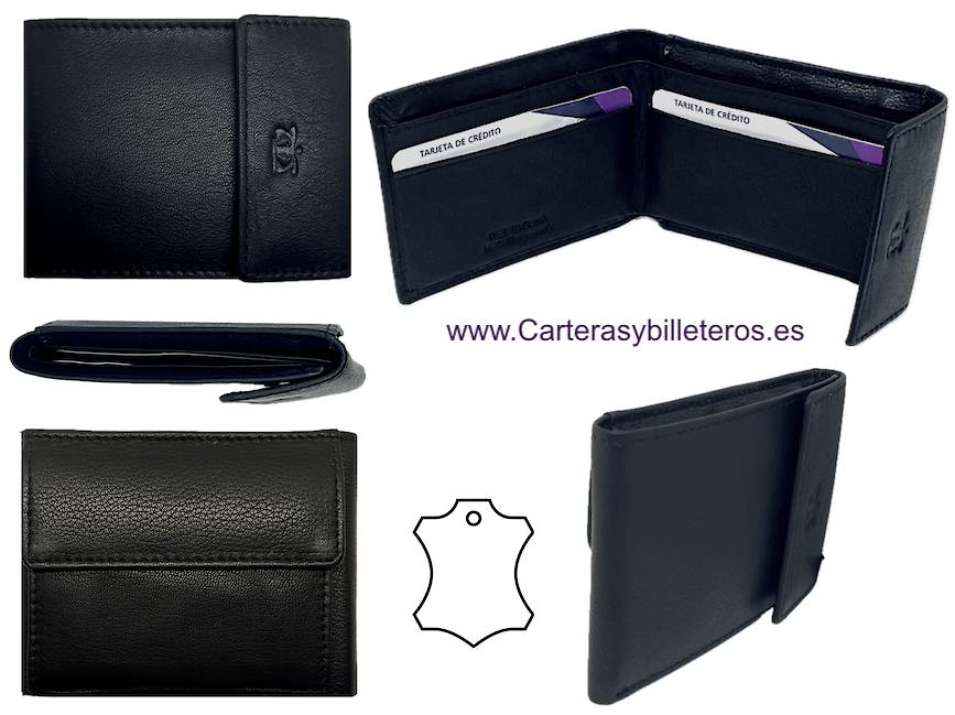 SMALL MEN'S WALLET WITH EXTERNAL LEATHER COIN PURSE 