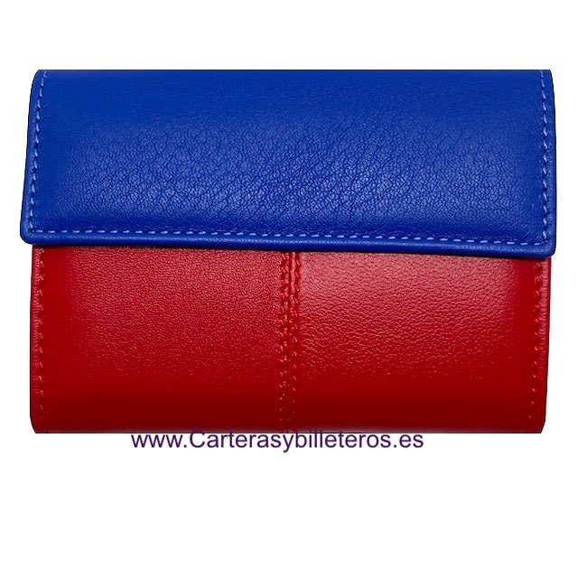 SMALL WOMEN'S WALLET IN RED AND INTENSE BLUE UBRIQUE LEATHER 