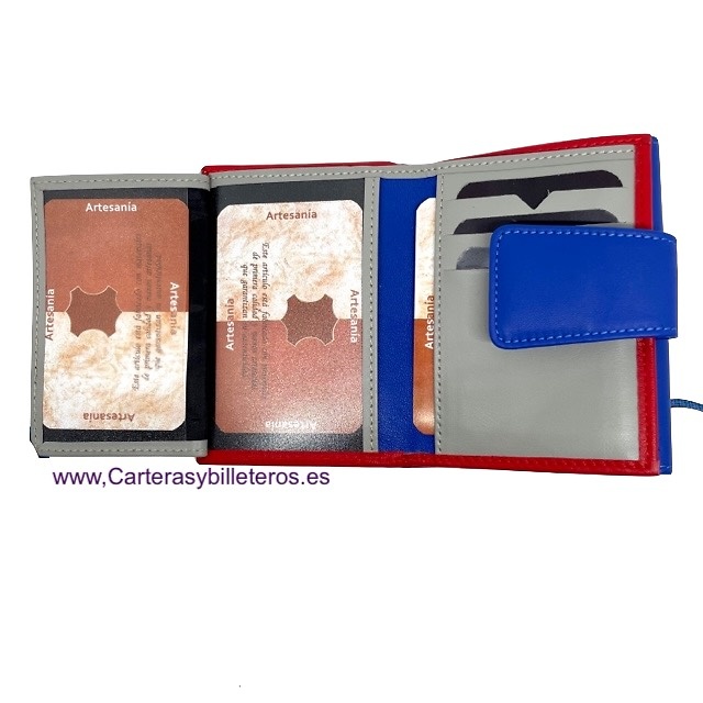SMALL WOMEN'S WALLET IN RED AND INTENSE BLUE UBRIQUE LEATHER 