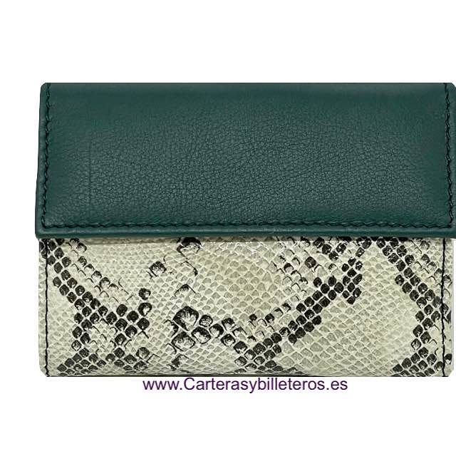 SMALL WOMEN'S WALLET IN UBRIQUE LEATHER WITH HIGH QUALITY SNAKE FINISH + COLORS 