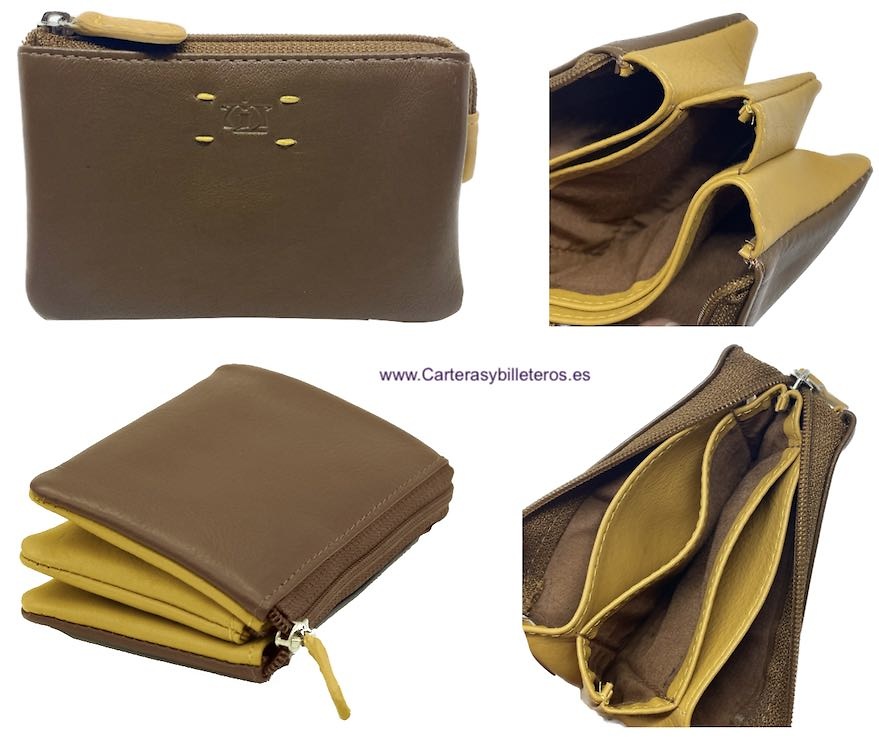 TRIPLE LEATHER PURSE WITH FIVE COMPARTMENTS 