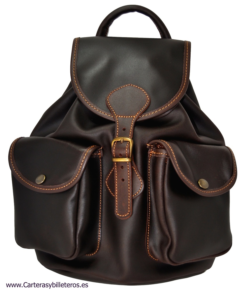 VEAL LEATHER BACKPACK WITH 2 POCKETS FRONT BIG 