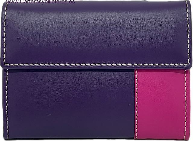 VERY COMPLETE SMALL WOMEN'S PURSE IN PINK AND PURPLE LEATHER 