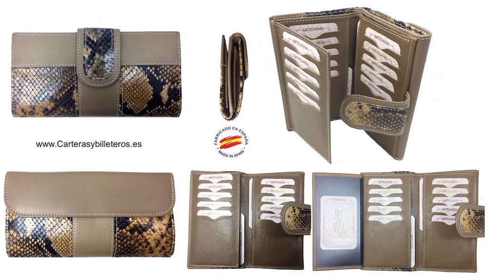 WALLET FOR WOMAN MADE IN LEATHER OF BEEF AND SNAKE MEDIAN FOR 15 CARDS 