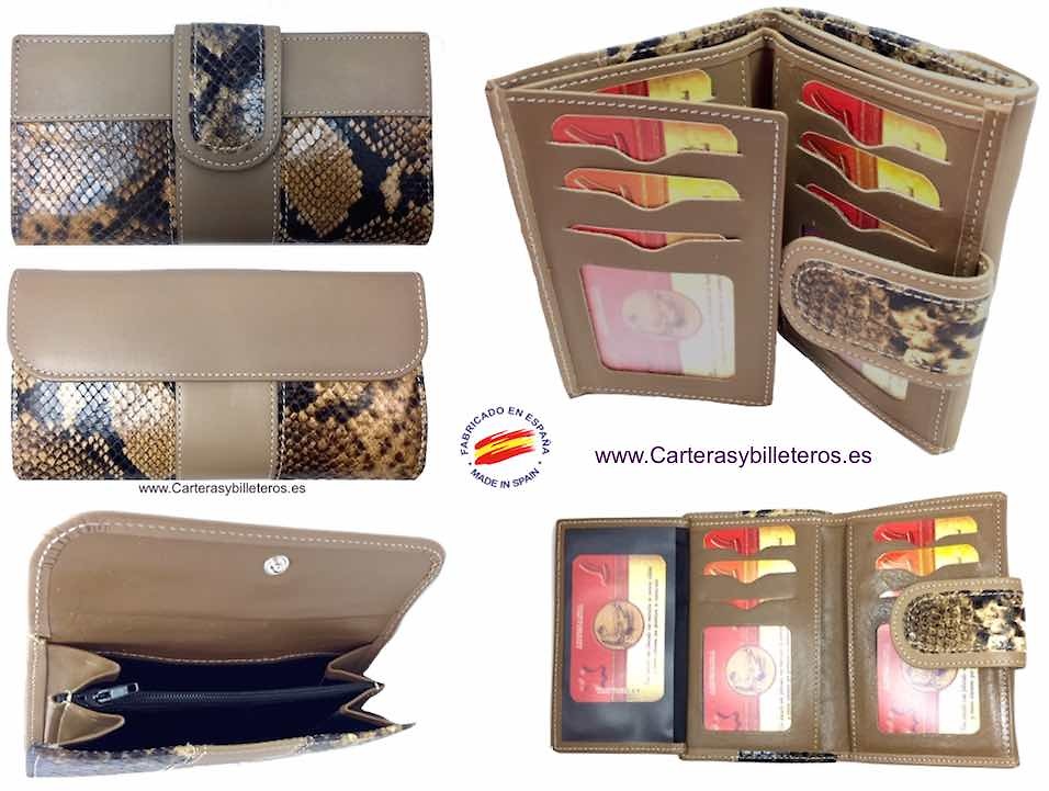 WALLET FOR WOMAN MADE IN LEATHER OF BEEF AND SNAKE MEDIAN FOR 9 CARDS 