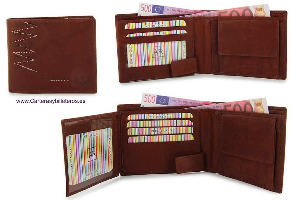 WALLET MAN WITH PURSE VERY COMPLETE IN LEATHER ZIG-ZAG 