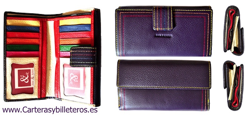 WALLET WOMEN IN CATTLE SKIN AND COLOR STITCHING 