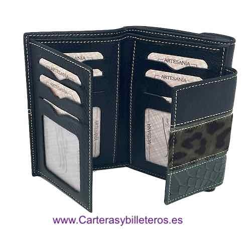 WALLET WOMEN'S LEATHER WITH LEOPARD MADE IN SPAIN 