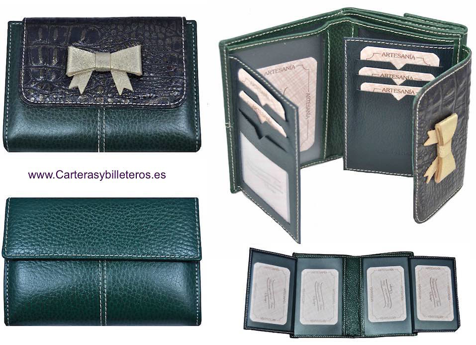 WALLET WOMEN'S WITH A LEATHER BOW WITH TIE MADE IN SPAIN 