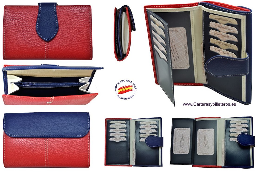 WOMAN WALLET SKIN UBRIQUE MEDIANA RED AND NAVY BLUE 