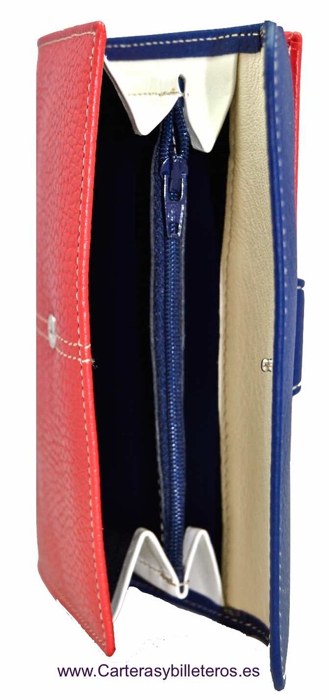 WOMAN WALLET SKIN UBRIQUE MEDIANA RED AND NAVY BLUE 
