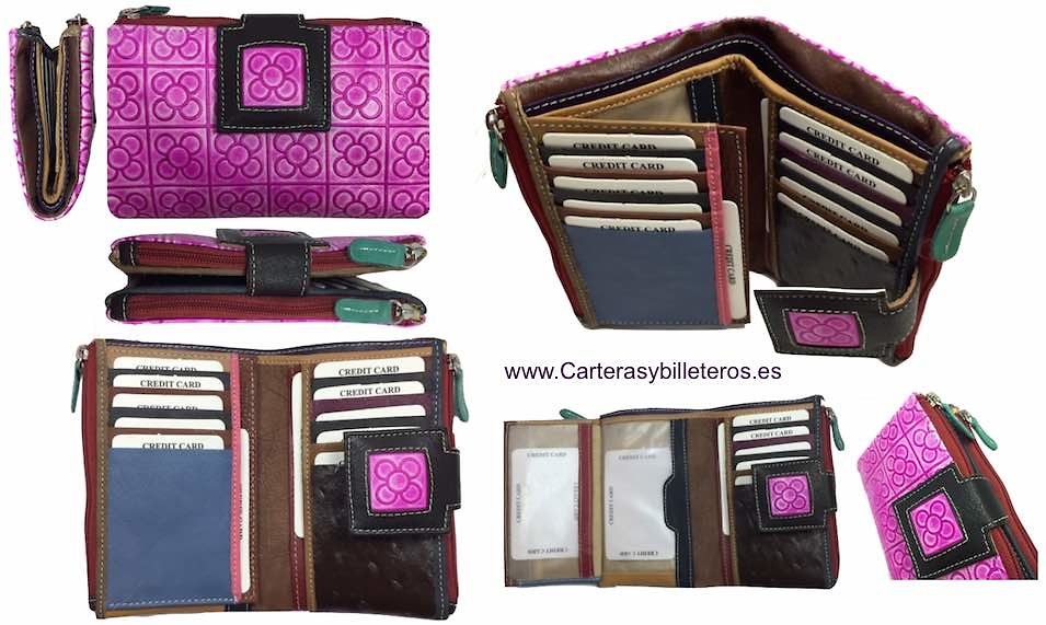 WOMAN'S LEATHER WALLET WITH 2 PURSES -3 COLORS- 