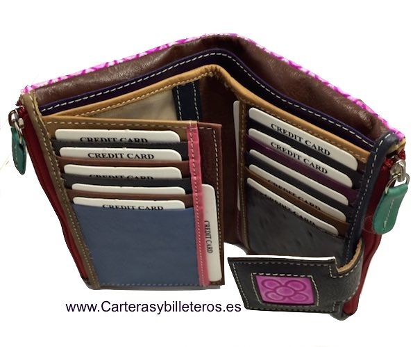 WOMAN'S LEATHER WALLET WITH 2 PURSES -3 COLORS- 
