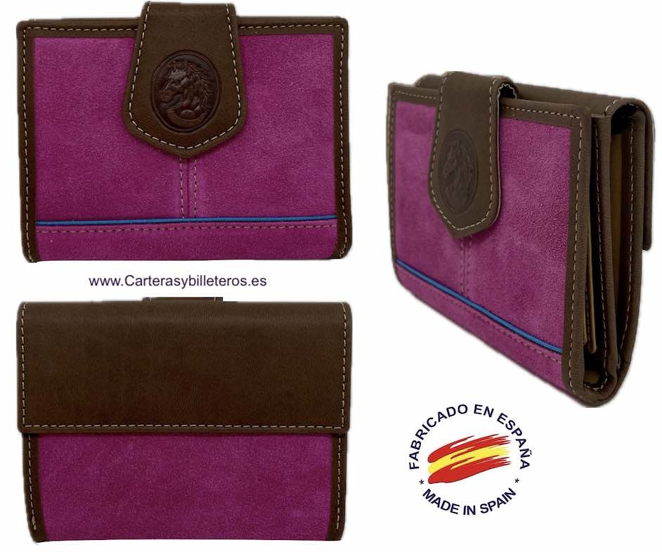 WOMAN'S LEATHER WALLET WITH SUEDE LEATHER MADE IN SPAIN -9 COLORS- 