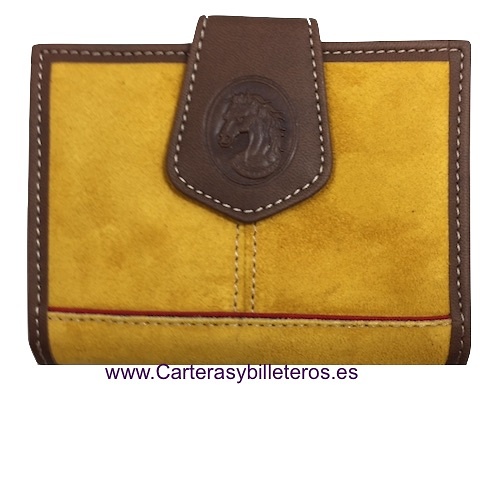 WOMAN'S LEATHER WALLET WITH SUEDE LEATHER MADE IN SPAIN -9 COLORS- 