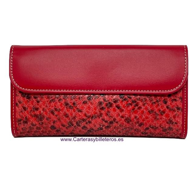 WOMAN'S WALLET OF SNAKE AND COW LEATHER WITH RED PURSE 