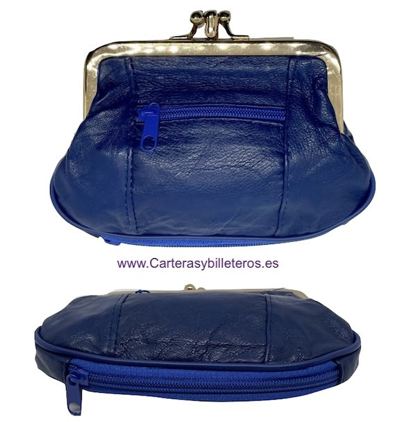 WOMEN LEATHER PURSE WITH DOUBLE NOZZLE AND POCKET MEDIUM - 25 COLORS- 
