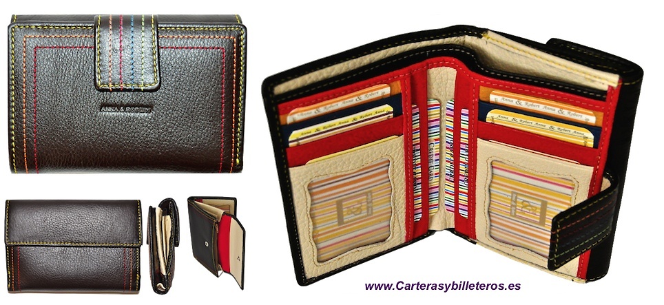 WOMEN PURSE WALLET COW LEATHER AND STITCHING COLOR 