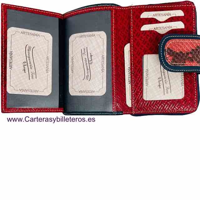 WOMEN'S CARD WALLET WITH LEATHER ZIPPER PURSE MADE IN SPAIN 