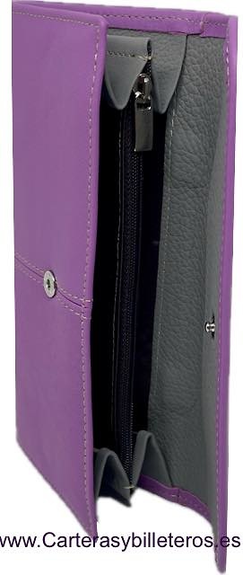 WOMEN'S LARGE MAUVE LEATHER WALLET WITH SNAKE CLASP CLOSURE 