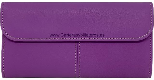 WOMEN'S LARGE MAUVE LEATHER WALLET WITH SNAKE CLASP CLOSURE 