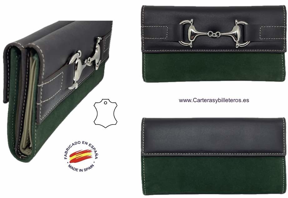 WOMEN'S LARGE WALLET IN COWHIDE AND SUEDE WITH SILVER EMBELLISHMENT 6 COLORS 