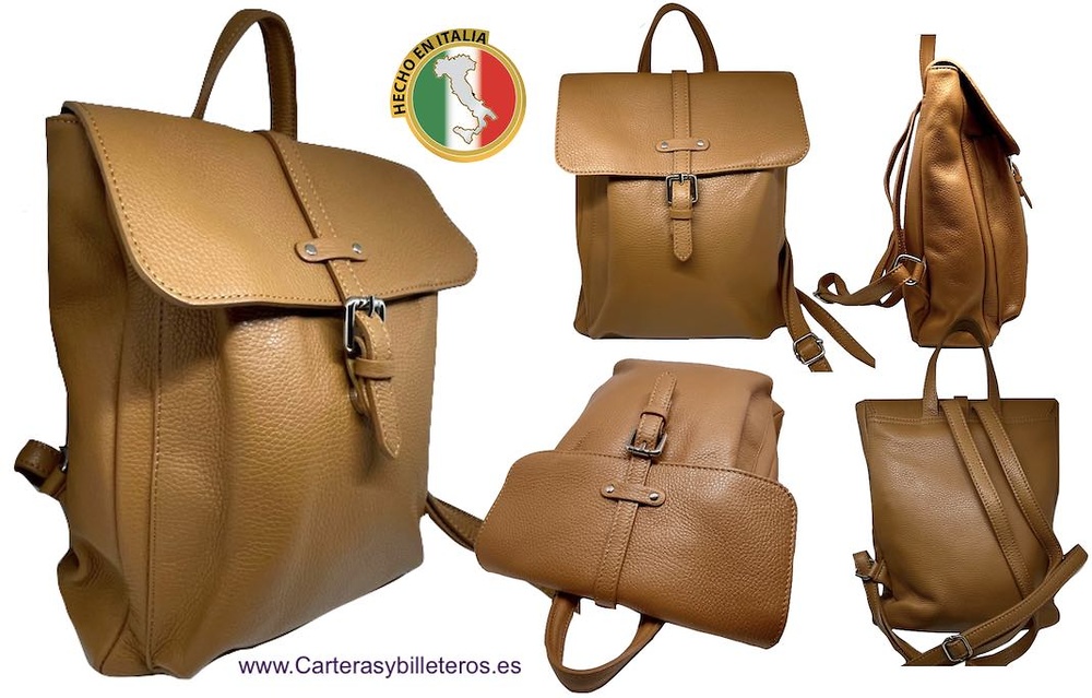 WOMEN'S LEATHER BACKPACK MADE IN ITALY WITH POCKETS 