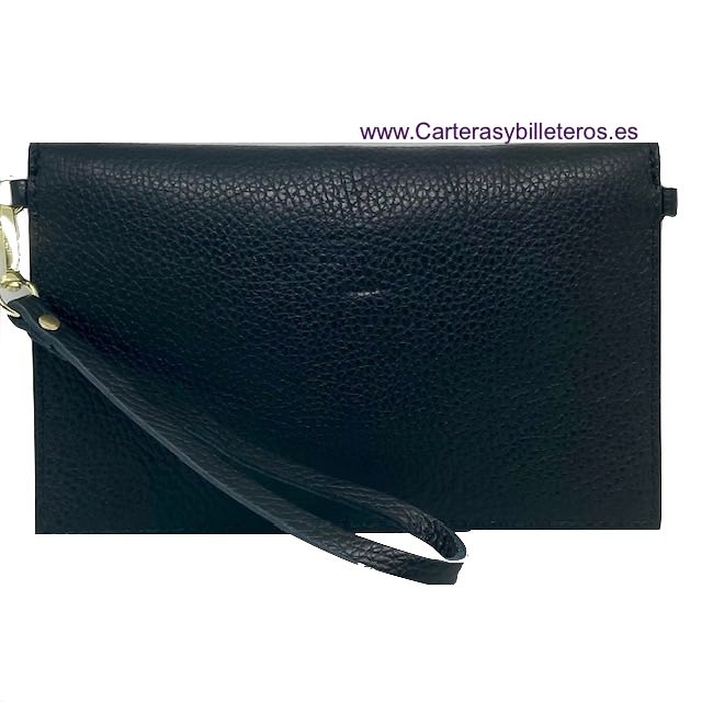 WOMEN'S LEATHER ENVELOPE BAG WITH SHOULDER CHAIN AND HANDLE 
