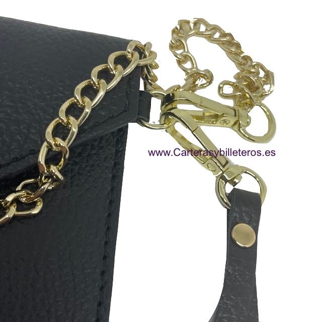 WOMEN'S LEATHER ENVELOPE BAG WITH SHOULDER CHAIN AND HANDLE 
