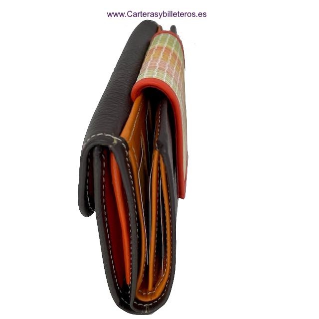 WOMEN'S LEATHER MEDIAN WALLET WITH RAINBOW CLOSURE 