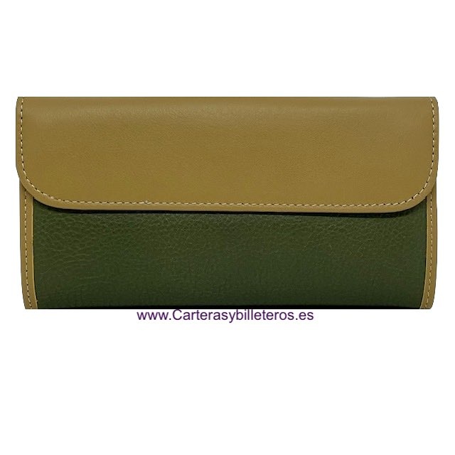 WOMEN'S LEATHER WALLET UBRIQUE LARGE IN GREEN AND GREEN - N E W - 