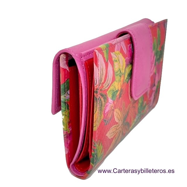WOMEN'S LEATHER WALLET WITH COIN PURSE WITH BALINESE FLOWER PAINTING 