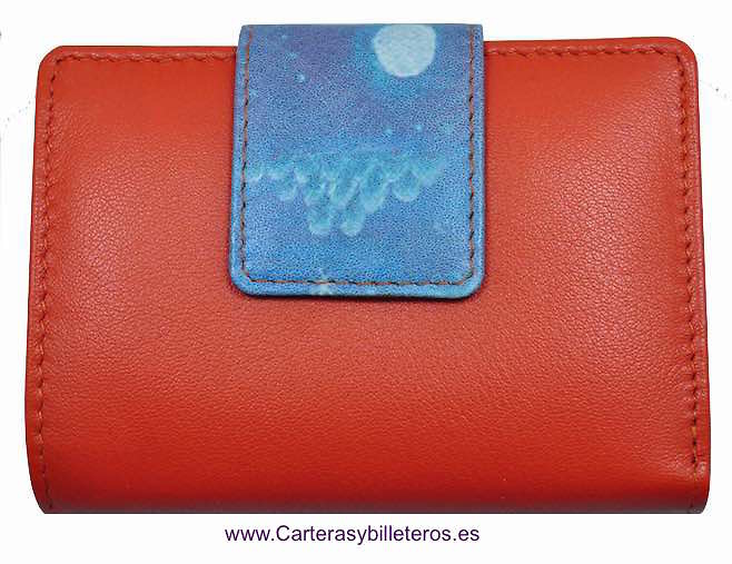 WOMEN'S LEATHER WALLET WITH COIN PURSE WITH BALINESE FLOWER PAINTING 