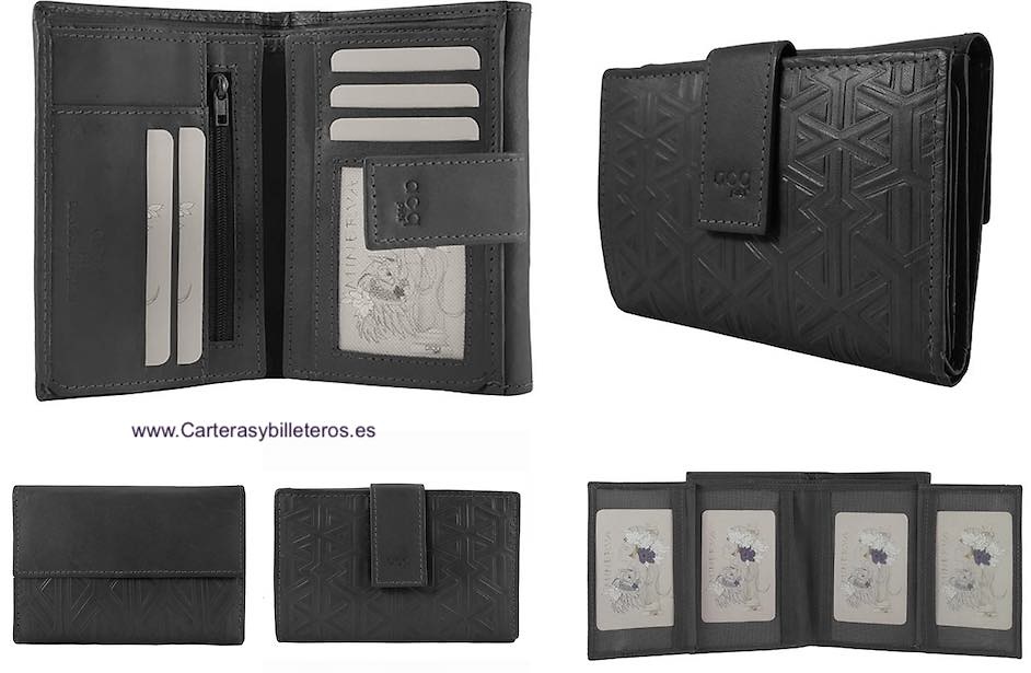 WOMEN'S LEATHER WALLET WITH ENGRAVED MODERNIST GEOMETRIC MOTIFS 
