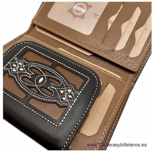 WOMEN'S LEATHER WALLET WITH LEATHER CLASP UBRIQUE EMBROIDERED SEVILLA 