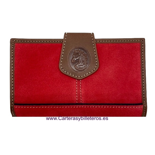 WOMEN'S LEATHER WALLET WITH RED SUEDE MADE IN UBRIQUE 