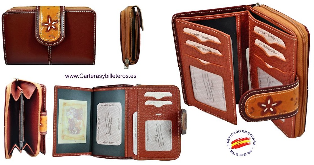 WOMEN'S LEATHER WALLET WITH ZIPPER PURSE MADE IN SPAIN 