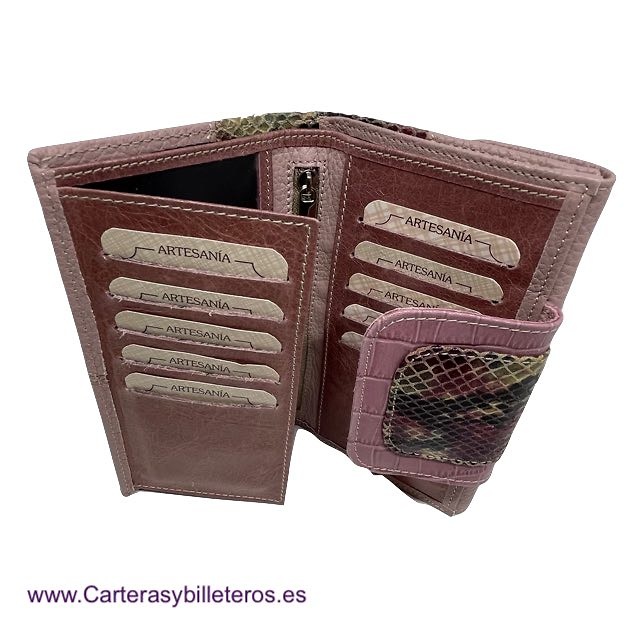WOMEN'S MEDIUM SNAKE AND MAUVE COW LEATHER WALLET 