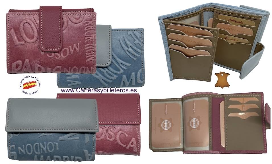 WOMEN'S MINI LEATHER WALLET ENGRAVED WITH CAPITAL LETTERING 