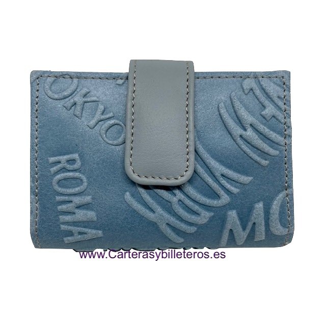 WOMEN'S MINI LEATHER WALLET ENGRAVED WITH CAPITAL LETTERING 